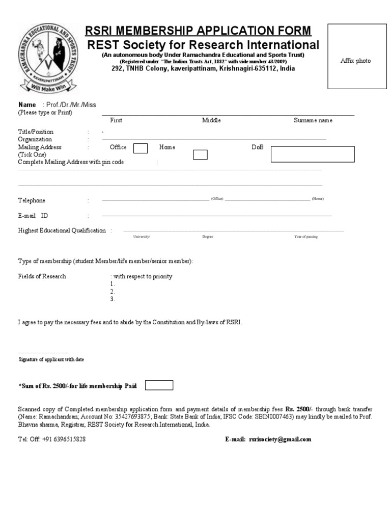 RSRI Membership Form | PDF | Business