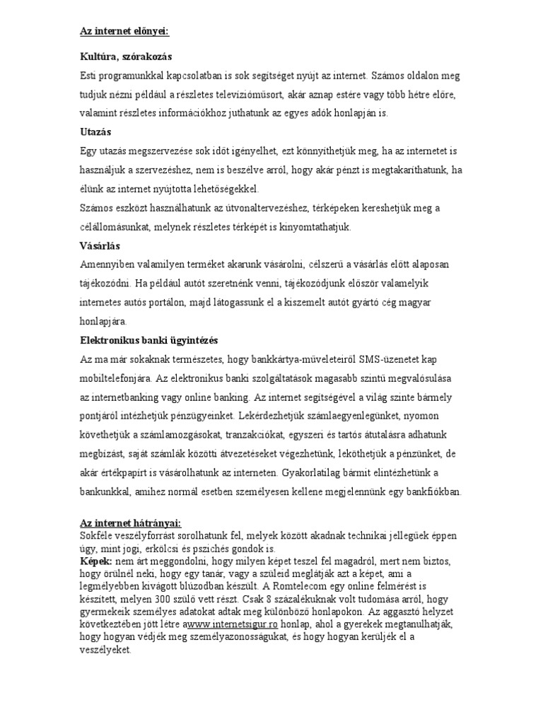 Az Internet Elonyei Es Hatranyai | PDF
