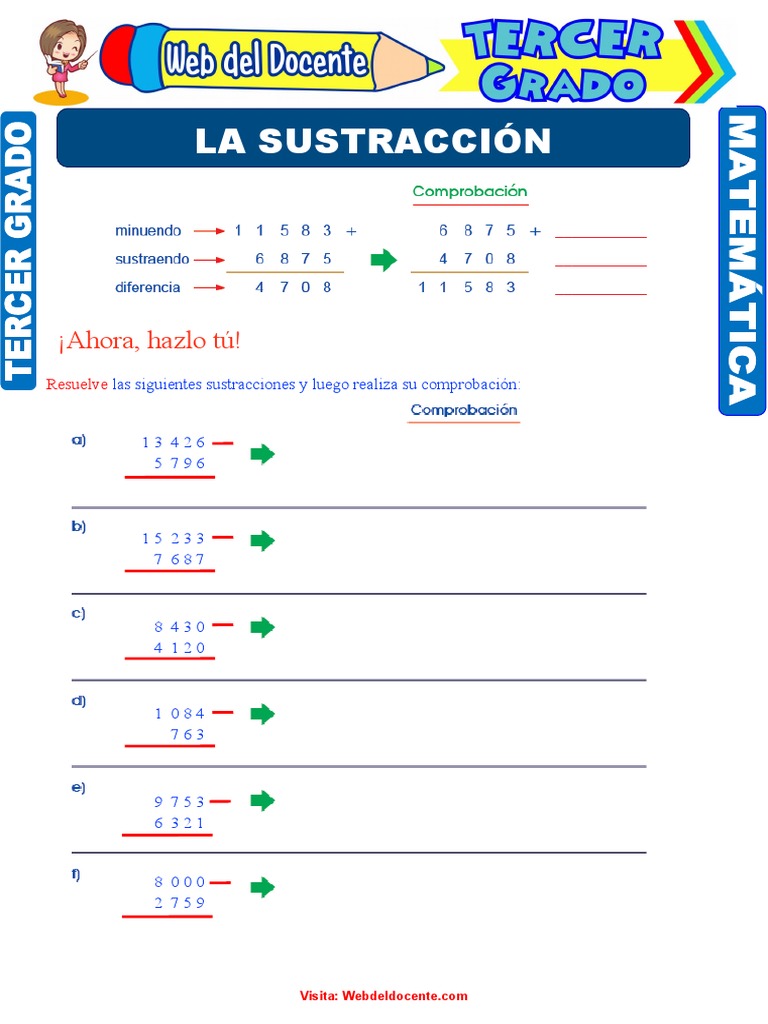 Hojas de trabajo de restas / 100 restas de dos dígitos con respuestas /  Descarga instantánea - Etsy México, image size:768x1024