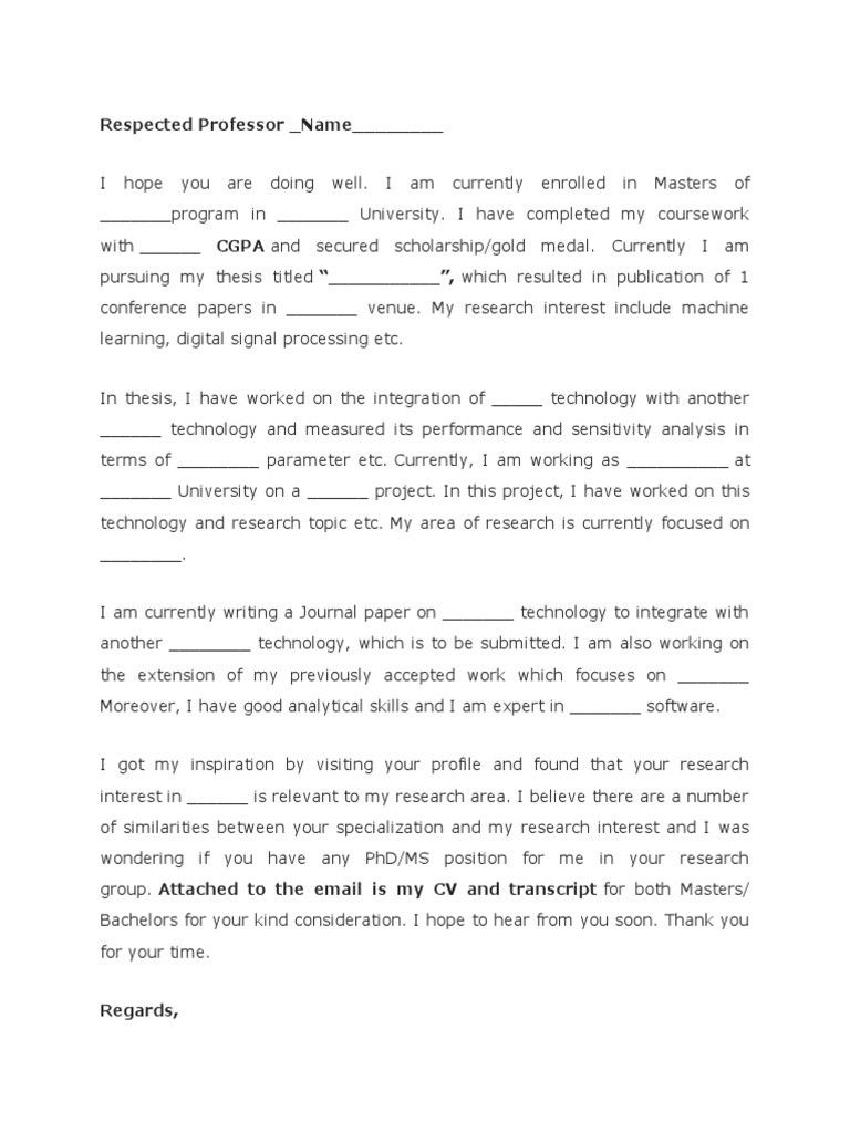 Inquiry for PhD/MS Position in Research | PDF