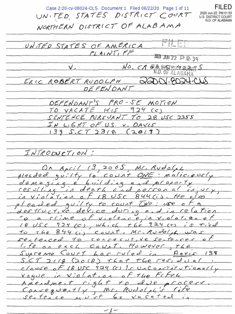 Eric Rudolph Court Filing Overview | PDF | Law