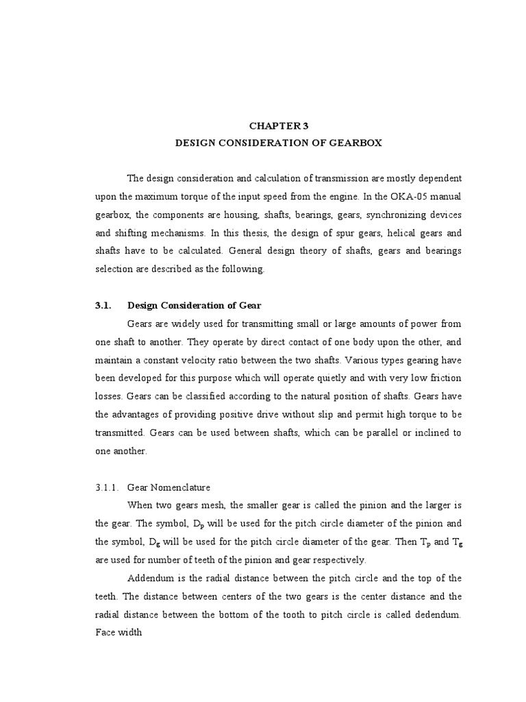 Design Considerations of Manual Gearbox Components PDF Gear