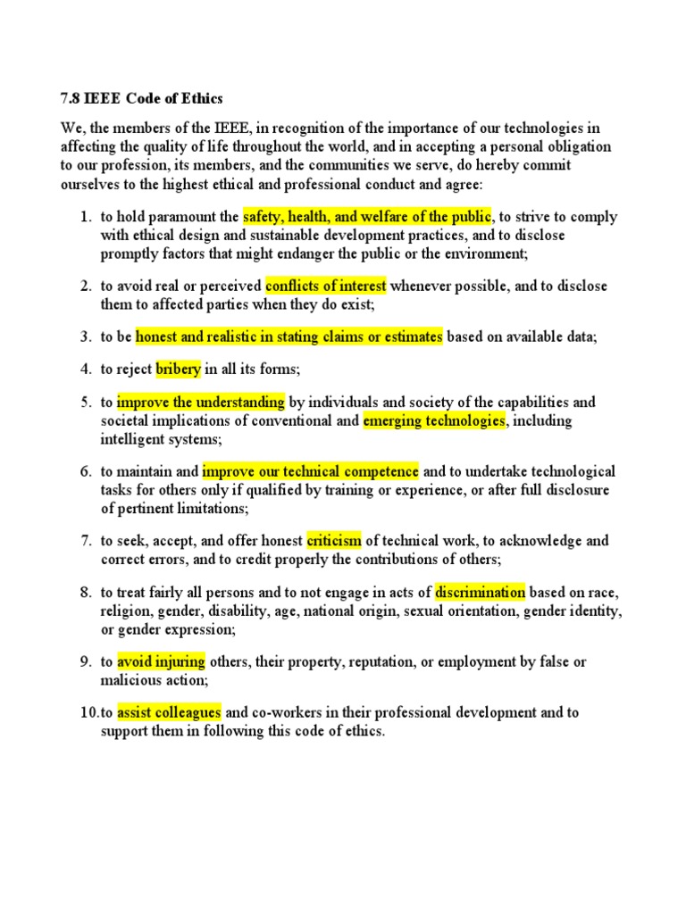 IEEE Code of Ethics | PDF