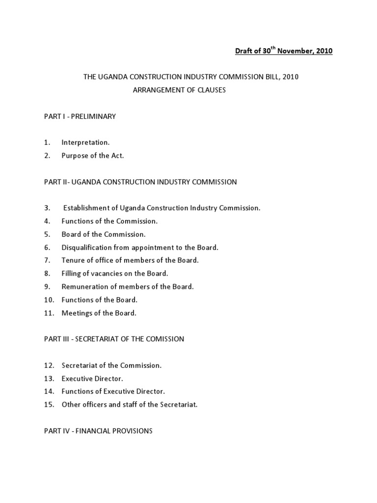 Uganda Construction Industry Commission Bill | PDF | Board Of Directors ...