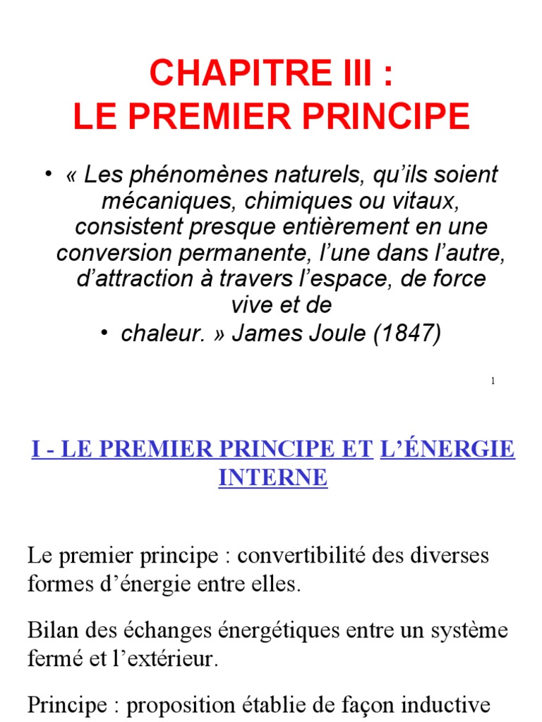 Premier principe de la thermodynamique | PDF | Capacité thermique ...