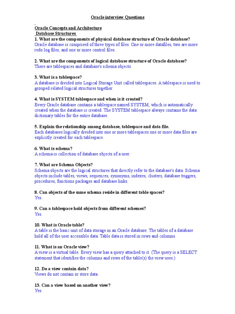 Oracle DBA Interview Questions | PDF | Database Index | Databases