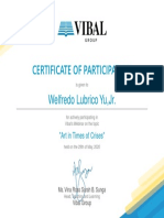 Certificate of Participation: Welfredo Lubrico Yu, JR