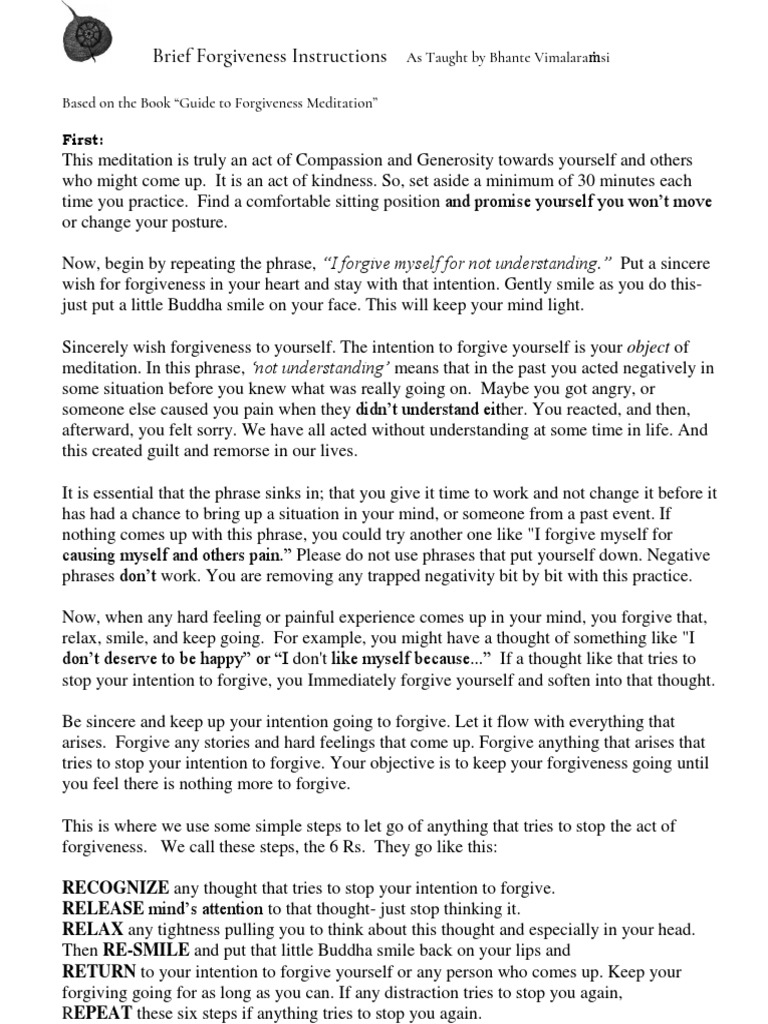 Forgiveness Meditation Guide | PDF | Forgiveness | Thought