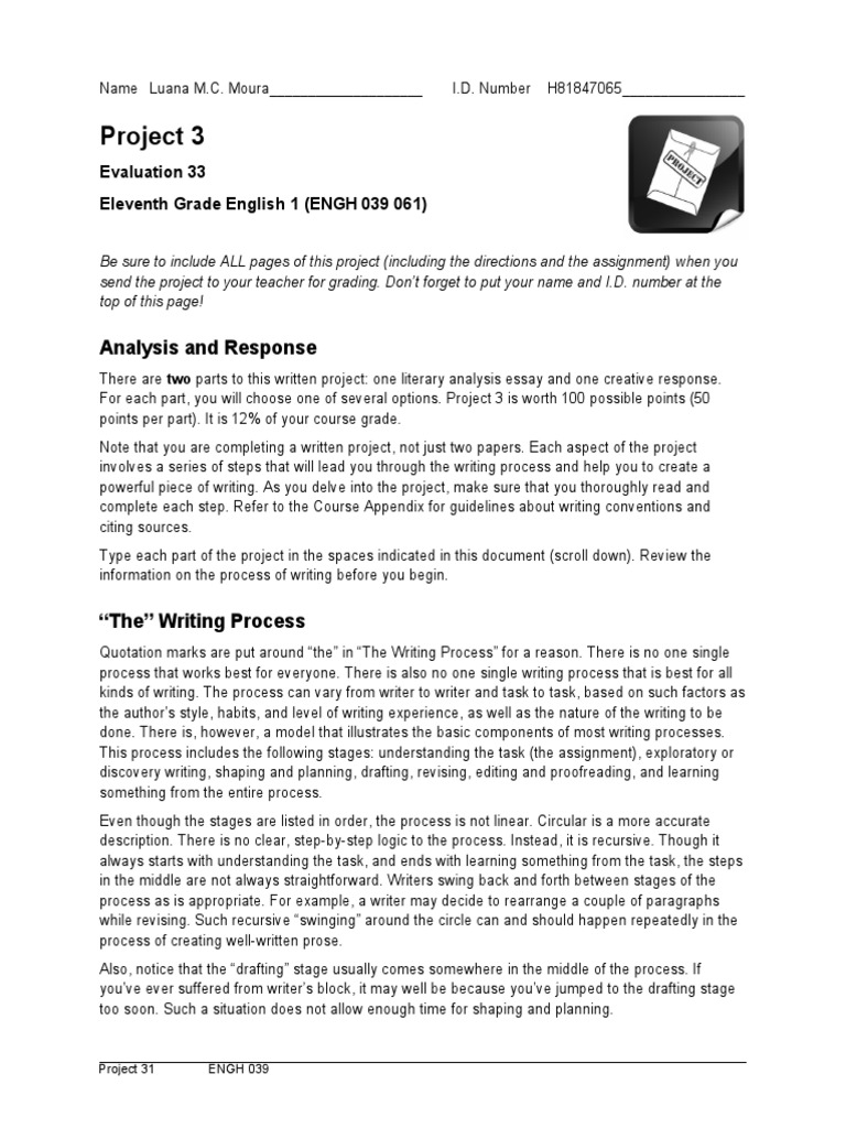 Eleventh Grade English Project Guide | PDF | Walden | Essays