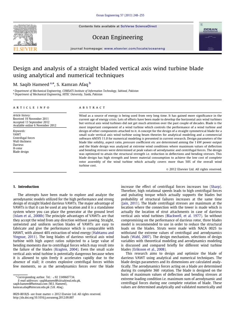 Design and Analysis of A Straight Bladed Vertical Axis Wind Turbine ...