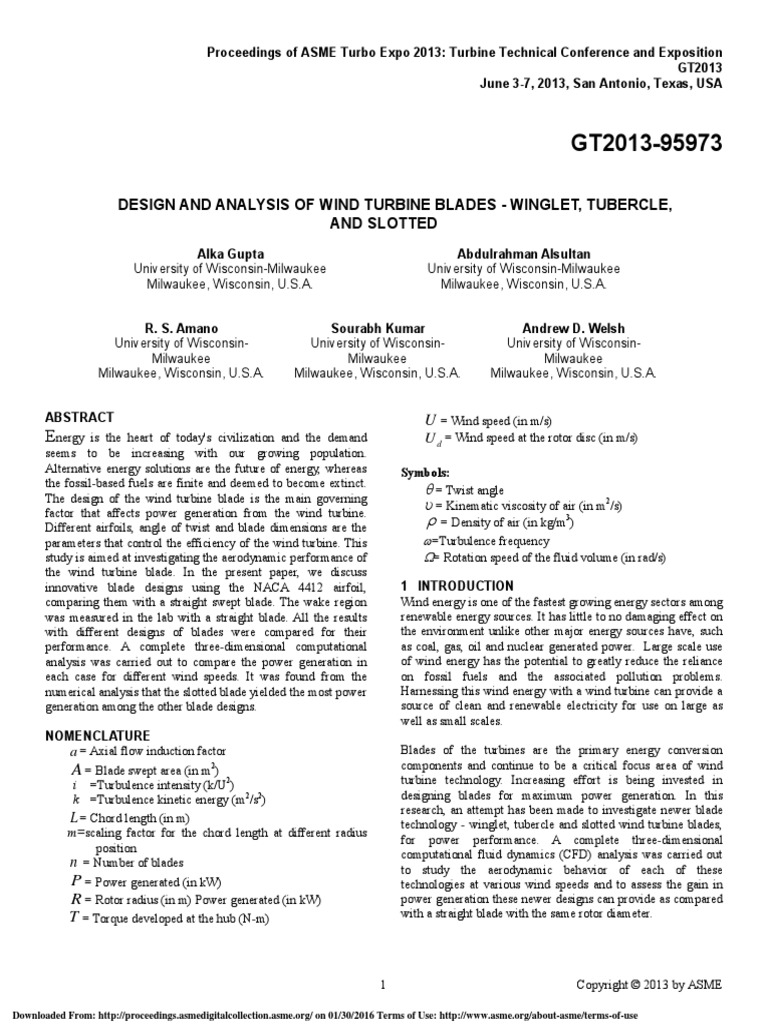 Design and Analysis of Wind Turbine Blades Winglet Tubercle and Slotted ...