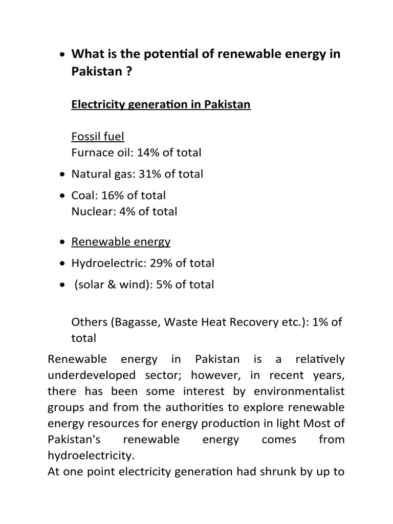Renewable Energy Potential in Pakistan | PDF
