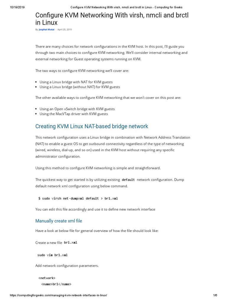 Configure KVM Networking With Virsh, Nmcli and BRCTL in Linux | PDF ...