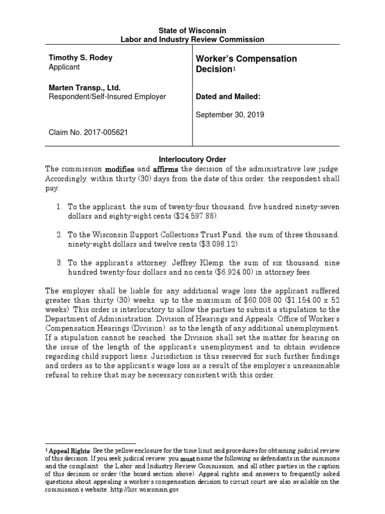 Wisconsin Workers' Comp Ruling | PDF | Workers' Compensation | Employment