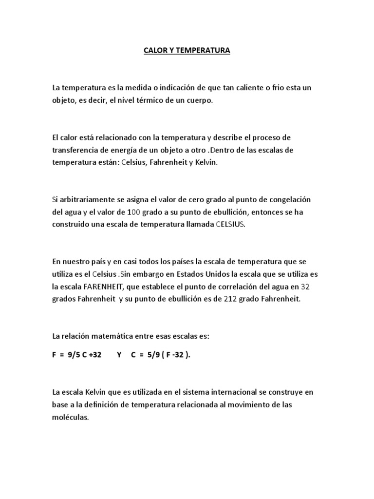 Calor Y Temperatura Fisica Ii Pdf Celsius Temperatura