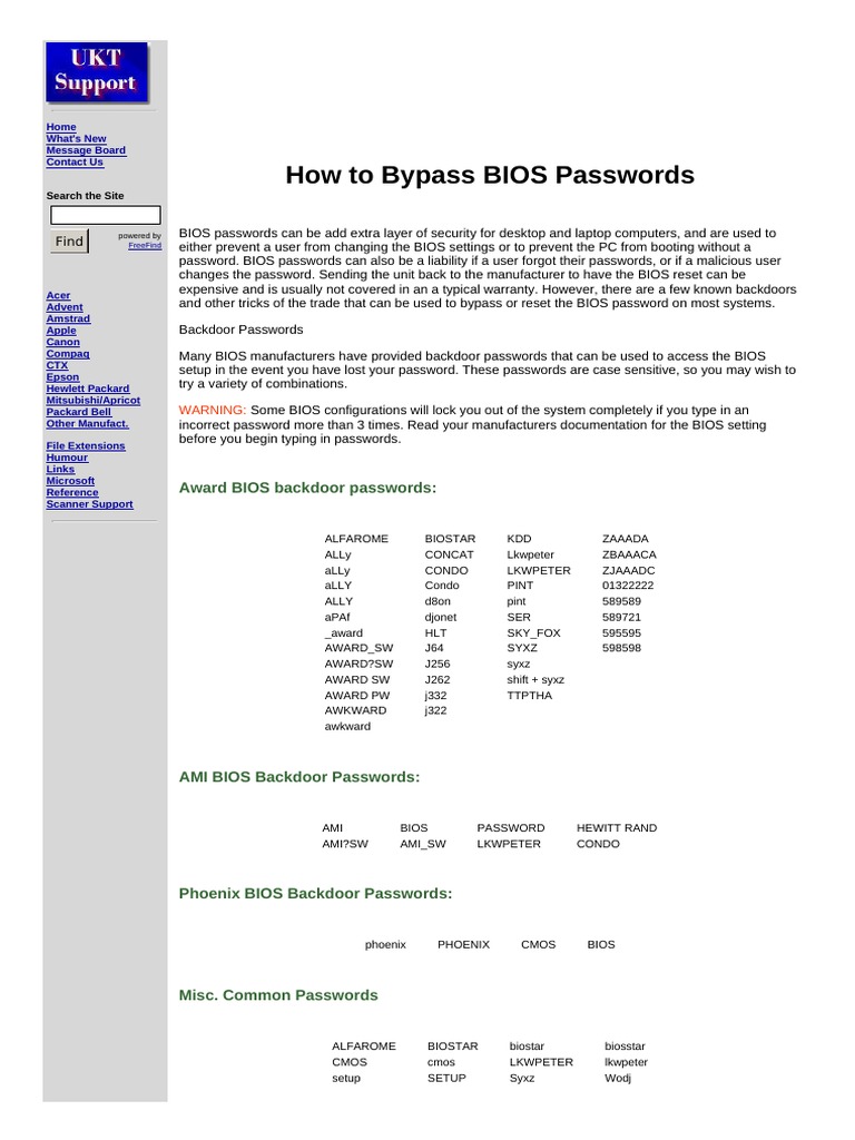 How To by Pass Bios Passwords PDF Bios Personal Computers