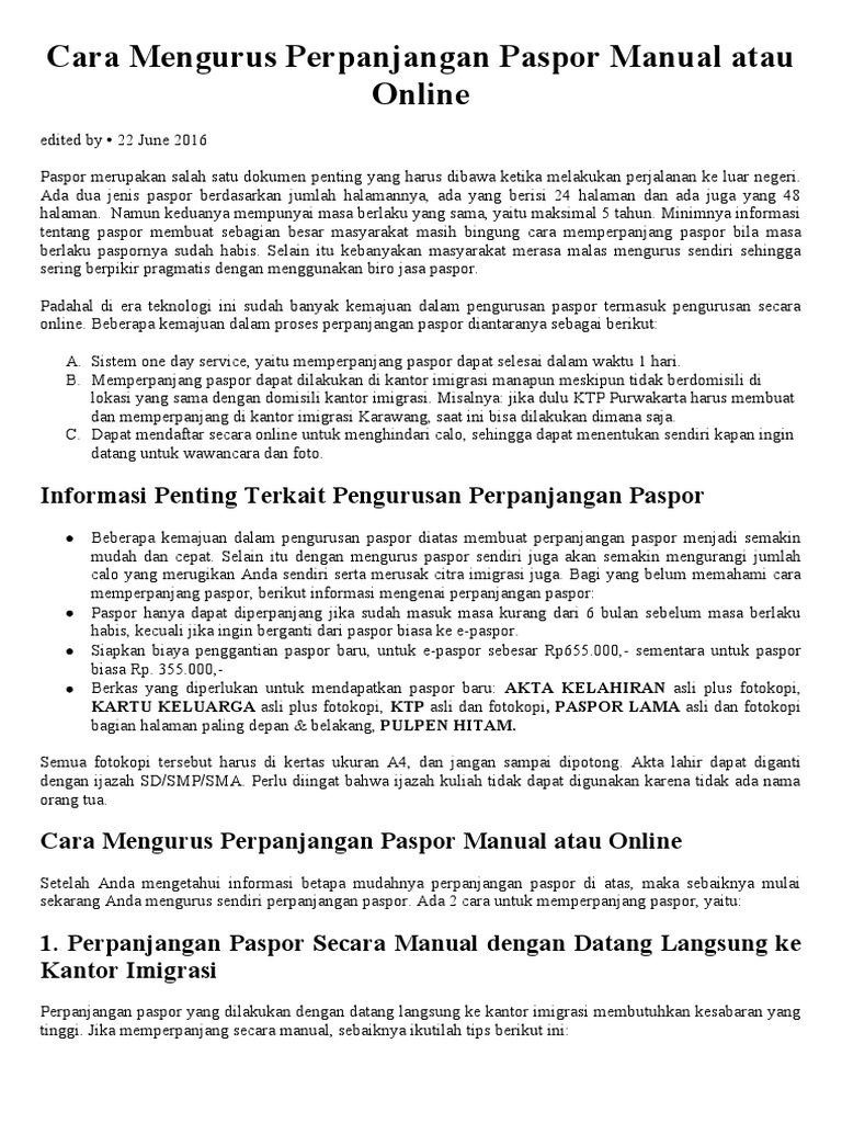 Cara Mengurus Perpanjangan Paspor Manual Atau Online PDF