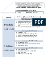 Cronograma CZC 2020 - Inglês - 7 Ano B