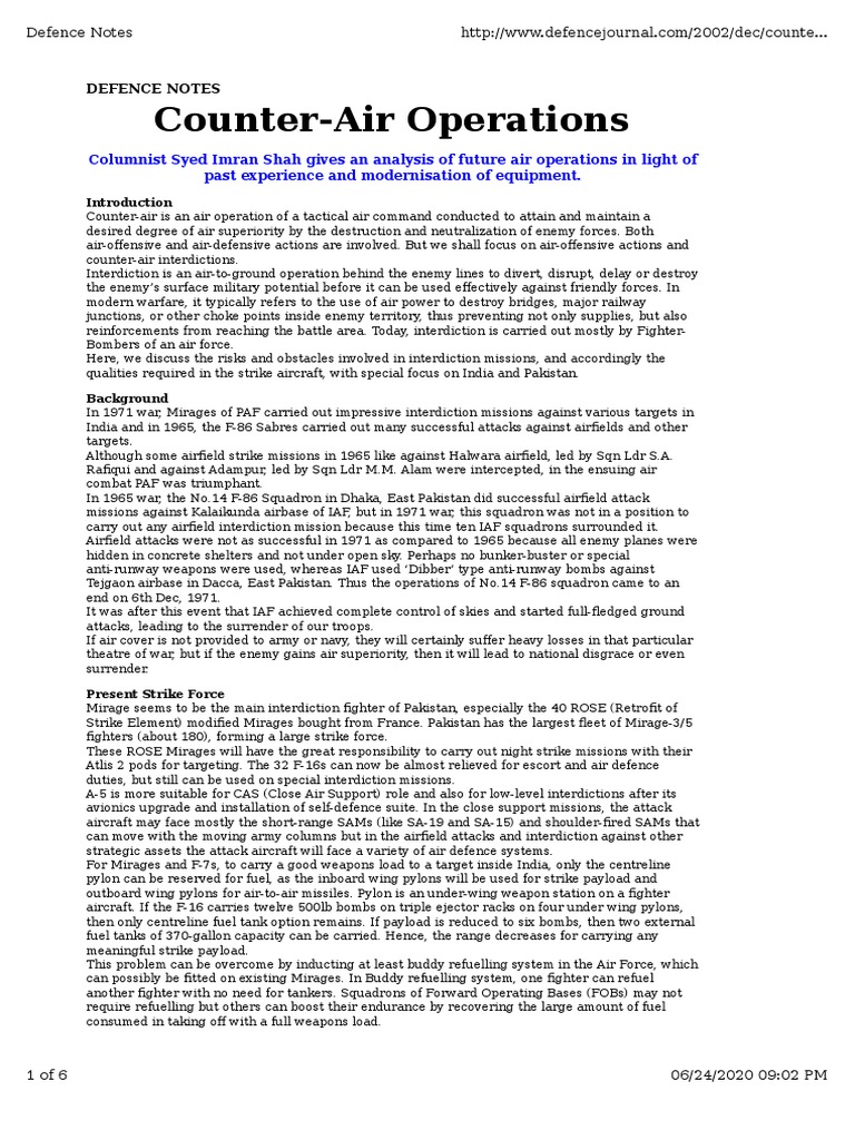 Counter Air Operations PDF Fighter Aircraft Surface To Air Missile