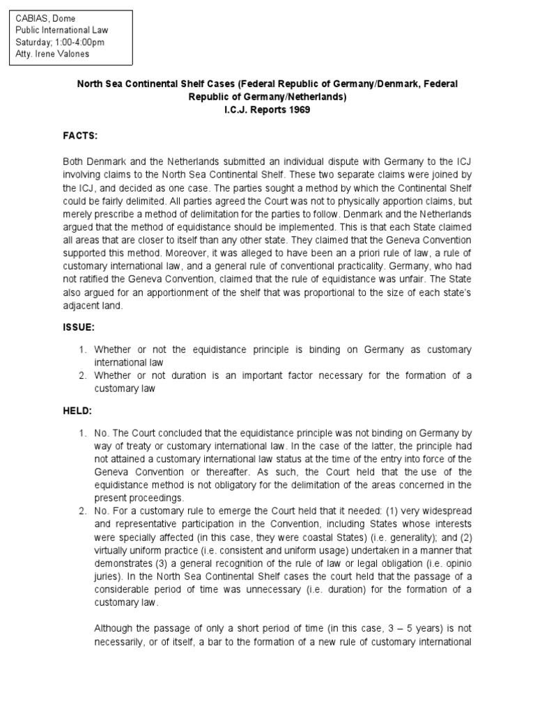 North Sea Continental Shelf Cases (Federal Republic of Germany/Denmark
