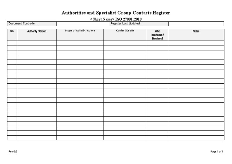ISO 27001 Authorities Contact Register | PDF