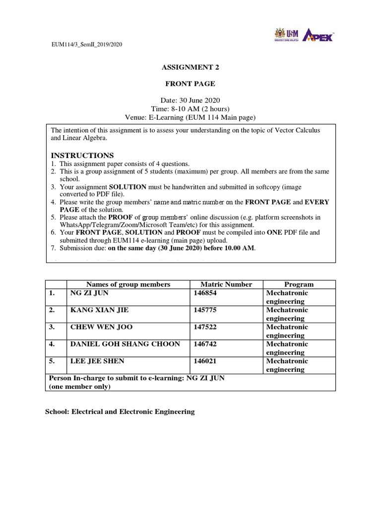EUM114 Vector Calculus Assignment Guide | PDF