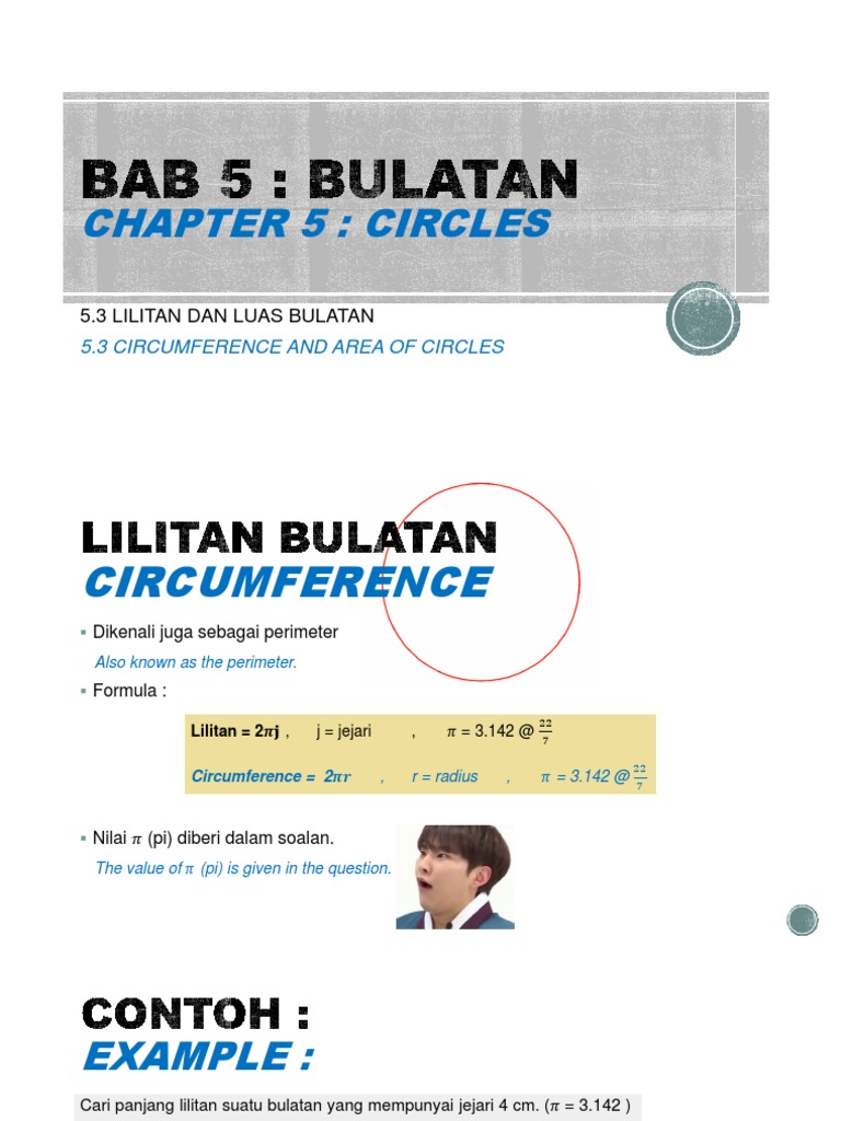 5 3 Lilitan Dan Luas Bulatan Circumference And Area Of Circles Pdf Area Angle
