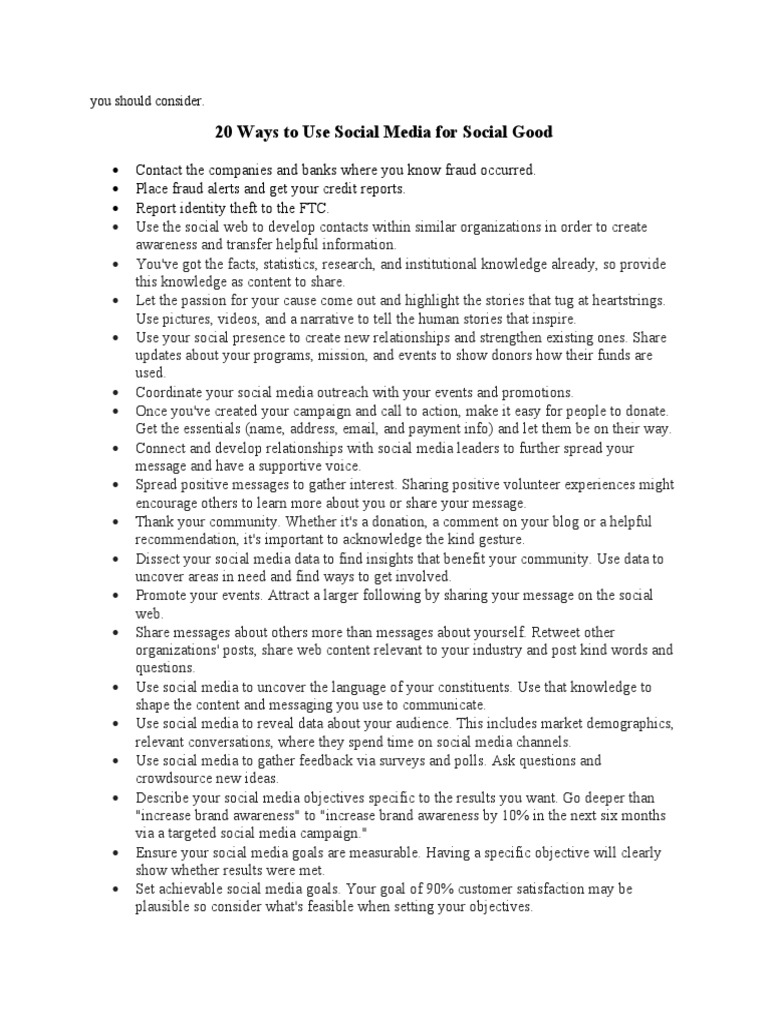 20 Ways To Use Social Media For Social Good | PDF | Social Media ...