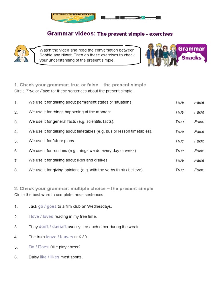 Grammar Videos:: The Present Simple - Exercises | PDF