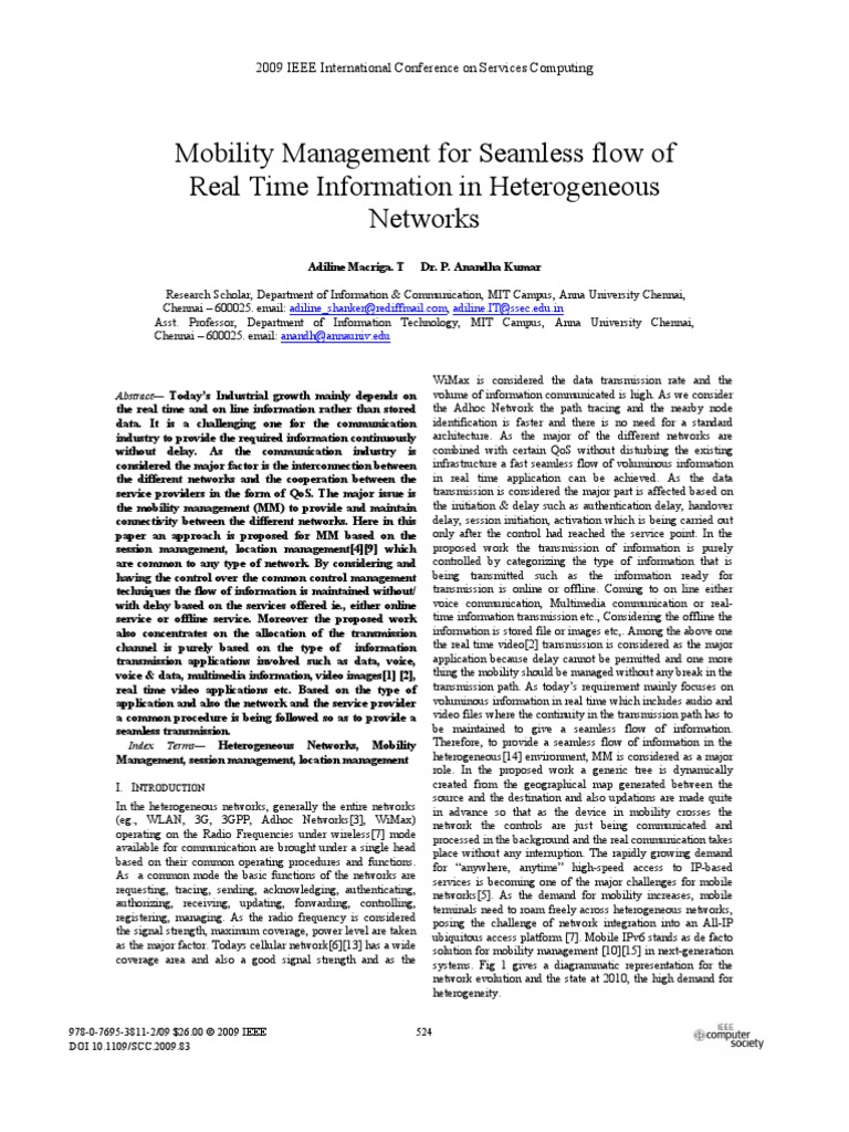 Mobility Management For Seamless Flow of Real Time Information in ...