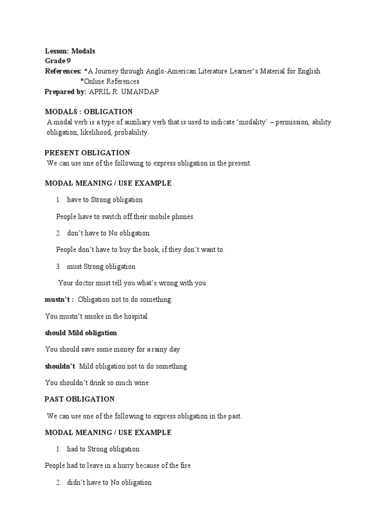 Modals Module 1 Language Mechanics Morphology
