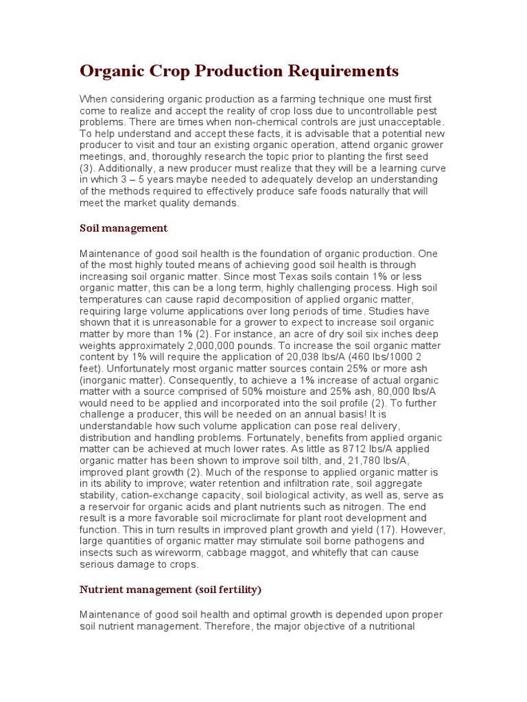 Organic Crop Production Requirements | PDF | Manure | Soil