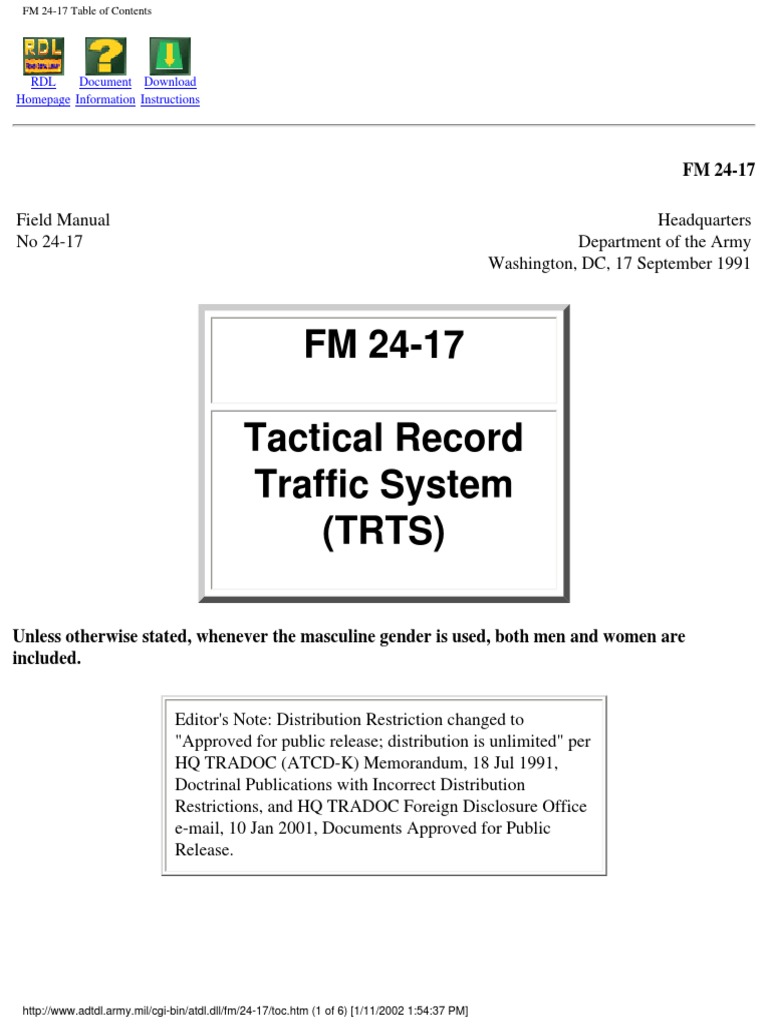 FM 2417 Tactical Record Traffic System (TRTS) RDL Homepage Document