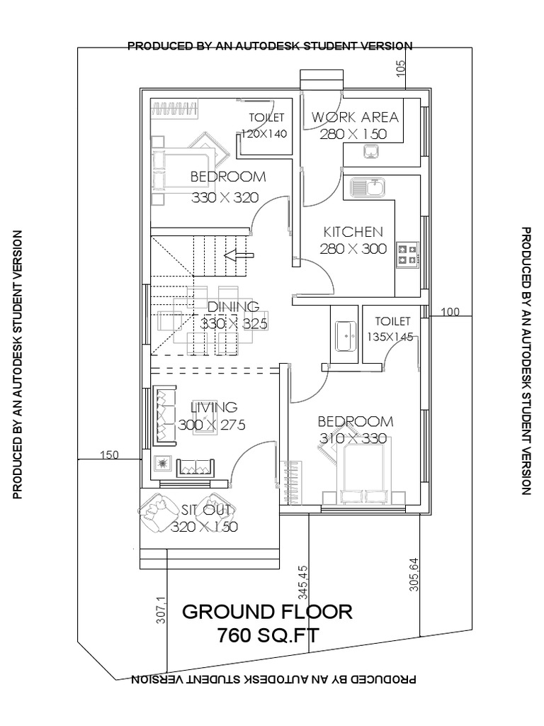Ground Floor 760 SQ - FT: Work Area 280 X 150 | PDF