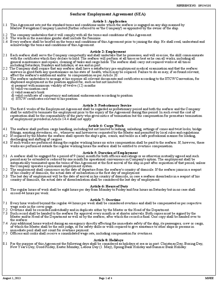 Seafarer Employment Agreement Guide | PDF | Sailor | Overtime