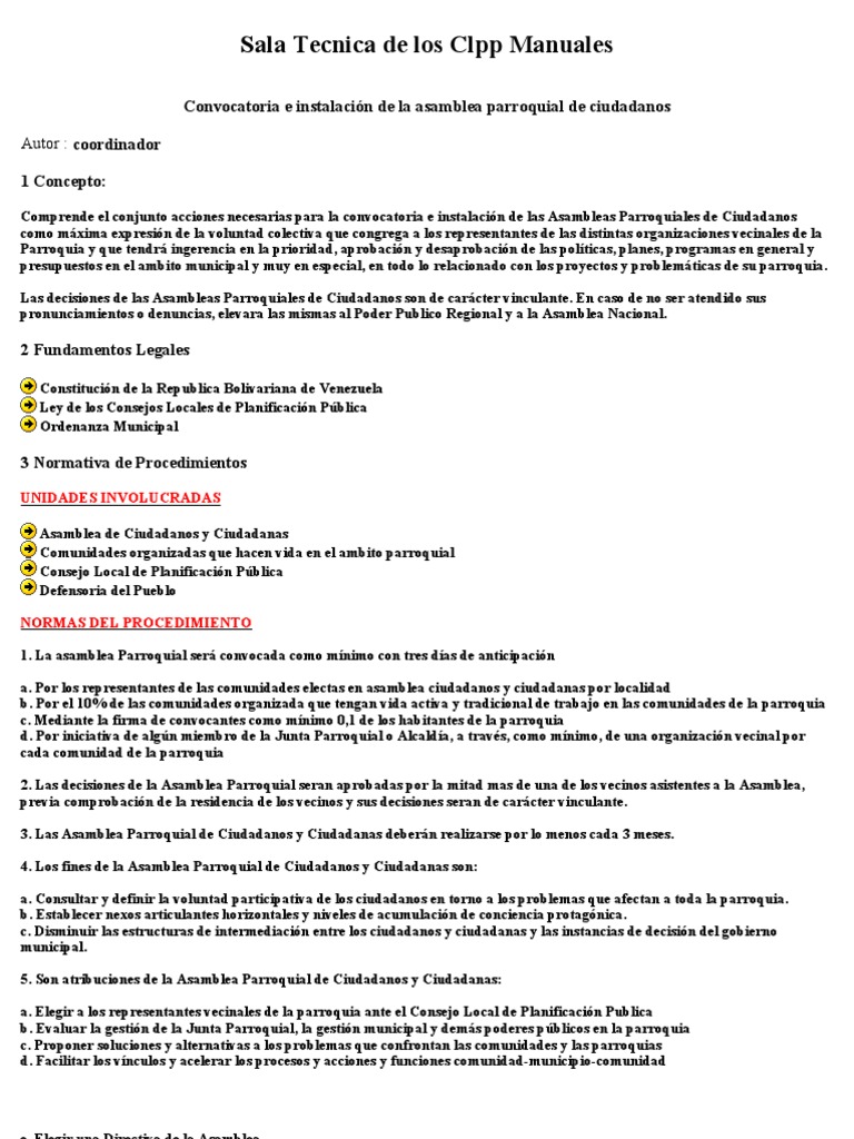 Convocatoria e Instalación de La Asamblea Parroquial de Ciudadanos ...