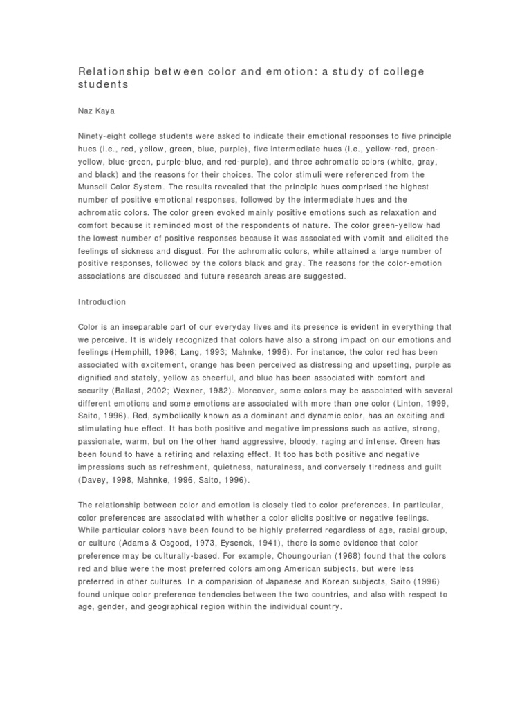 Relationship Between Color and Emotion: A Study of College Students ...