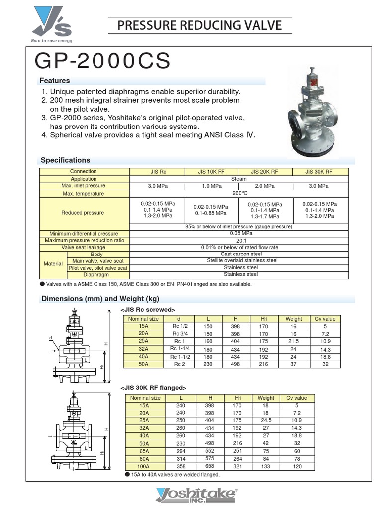 GP-2000CS: Pressure Reducing Valve | PDF | Valve | Flow Measurement