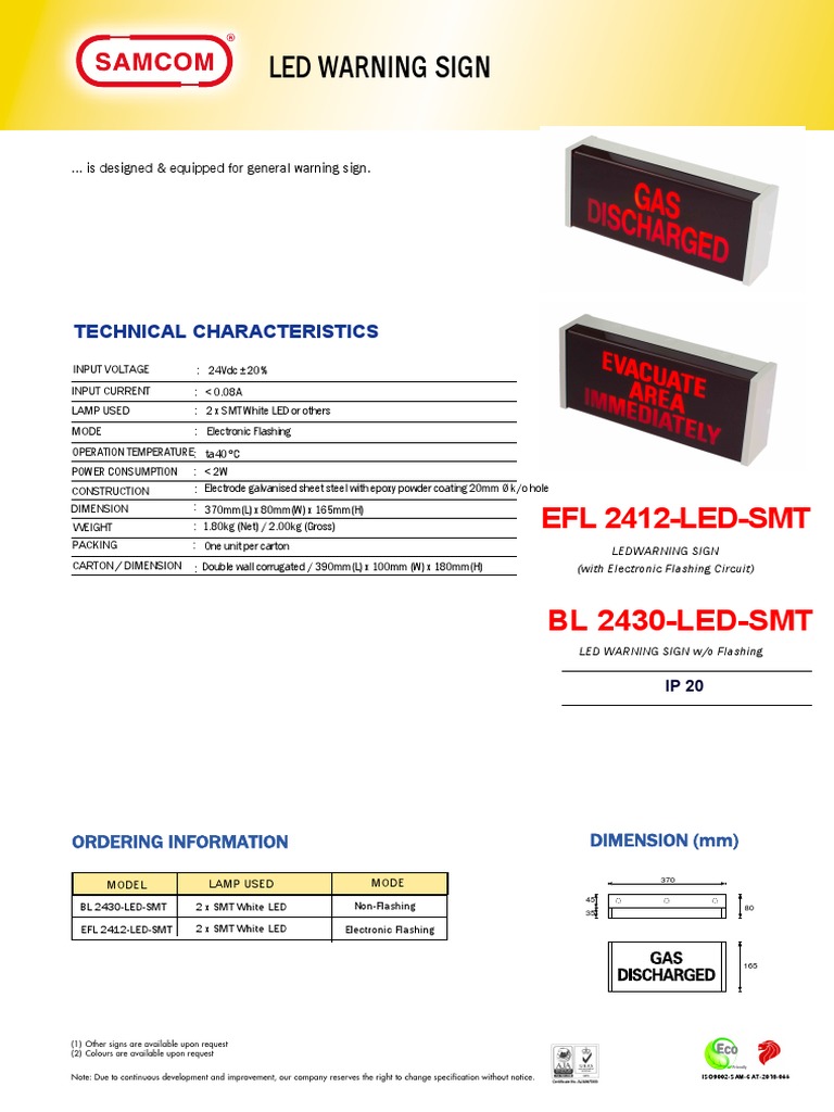LED Warning Sign Specifications | PDF | Electrical Equipment | Electronics