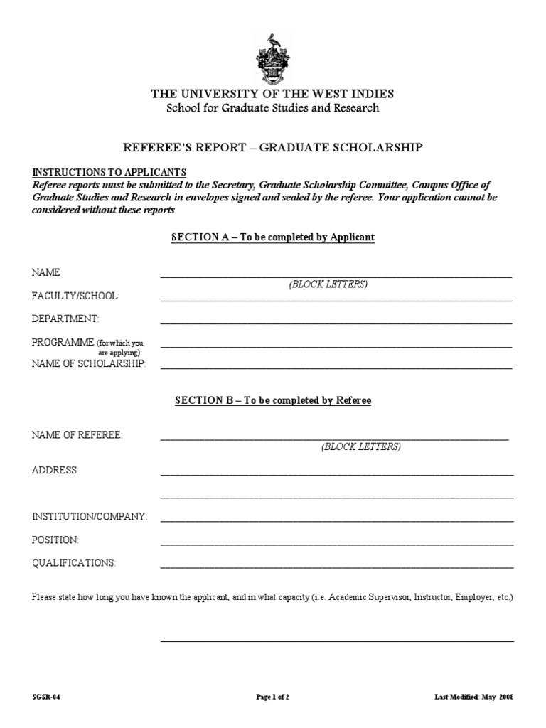Graduate Scholarship Referee Report | PDF | Postgraduate Education ...