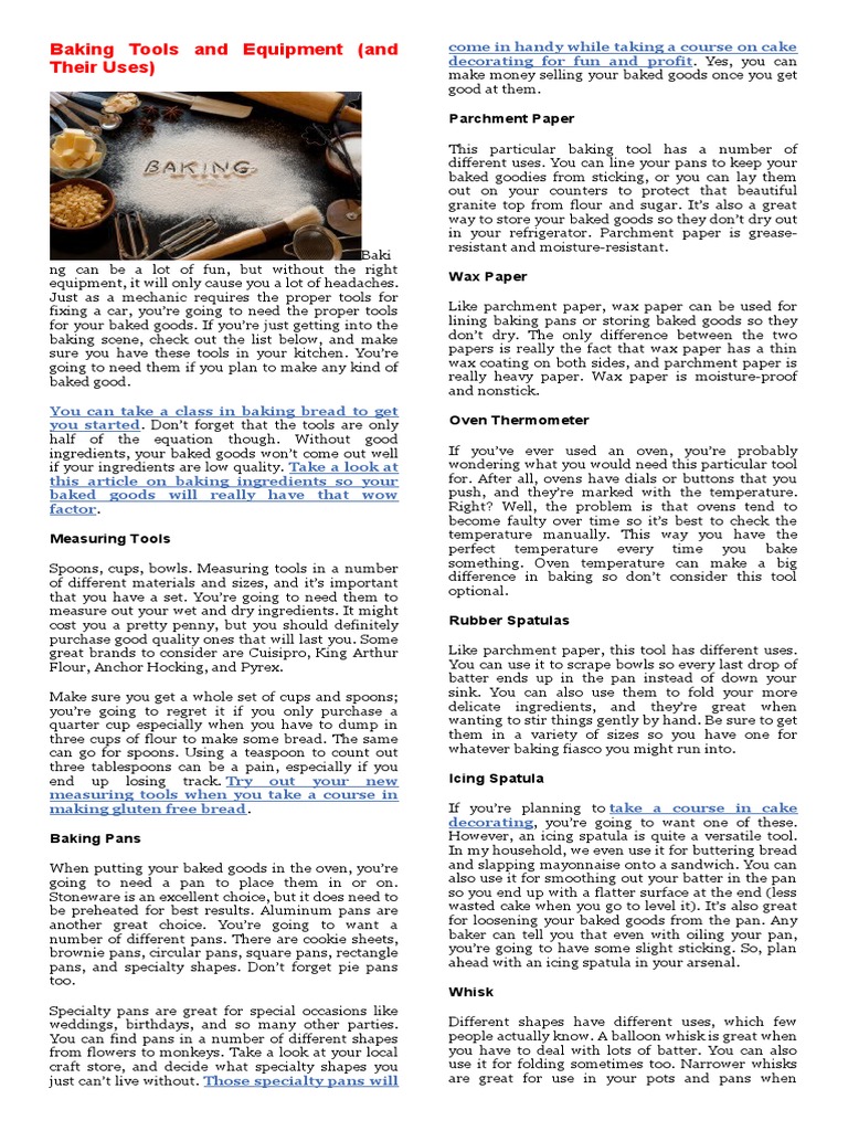Baking Tools and Equipment | PDF | Baking | Dough