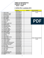 Department of Mathematics University of Delhi DELHI - 110007 Attendance of M.Phil./Ph.D. Candidates 2019