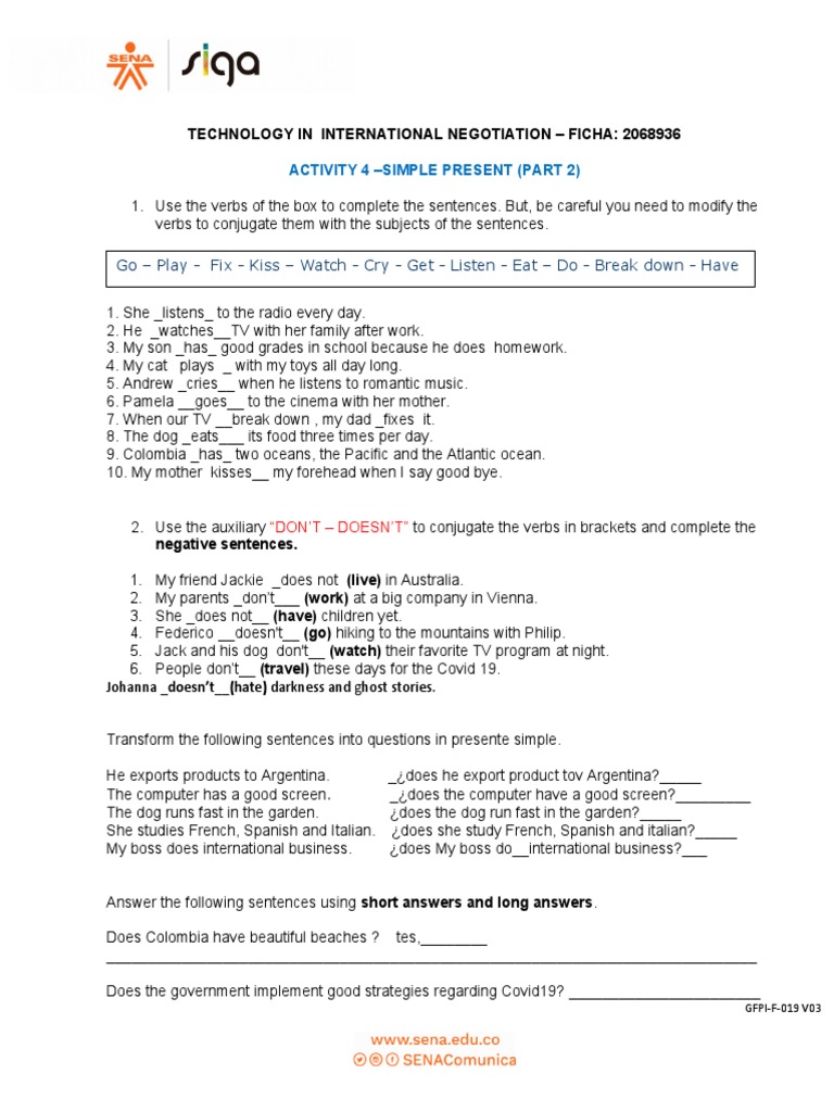Activity 4 - Simple Present (Part 2) | PDF | Language Mechanics ...
