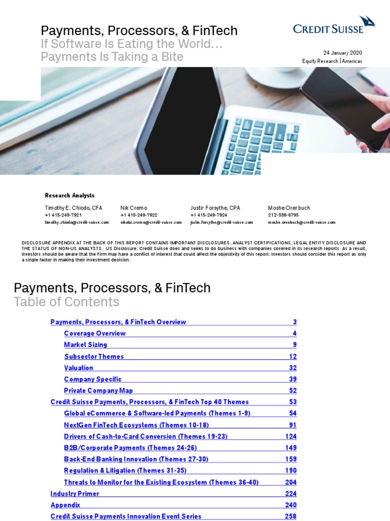 Credit Suisse Nice Report - Payments Processors FinTech USA PDF | PDF |  Debit Card | Visa Inc.