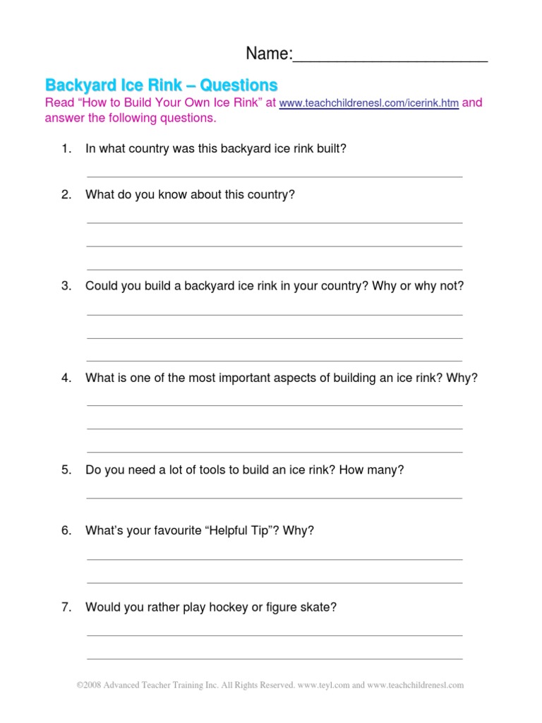 Backyard Ice Rink Activities PDF Crossword Ice Hockey