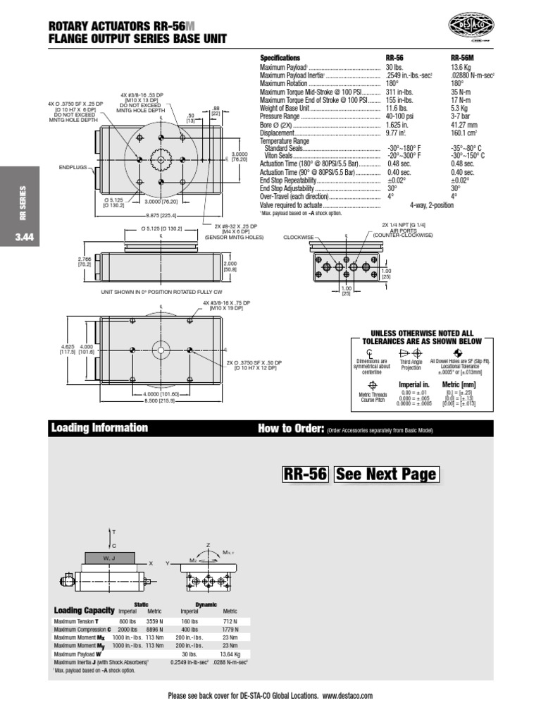 Rotary Actuators Rr-56 Flange Output Series Base Unit: RR-56 See Next ...