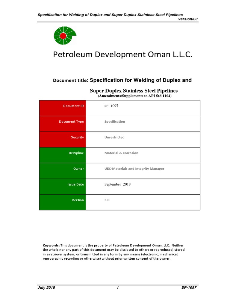 SP1097 DSS Welding Specs PDF PDF Welding Construction