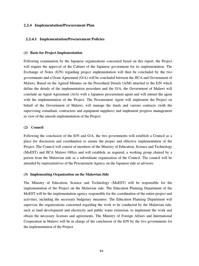 2.2.4 Implementation/Procurement Plan: (1) Basis For Project ...