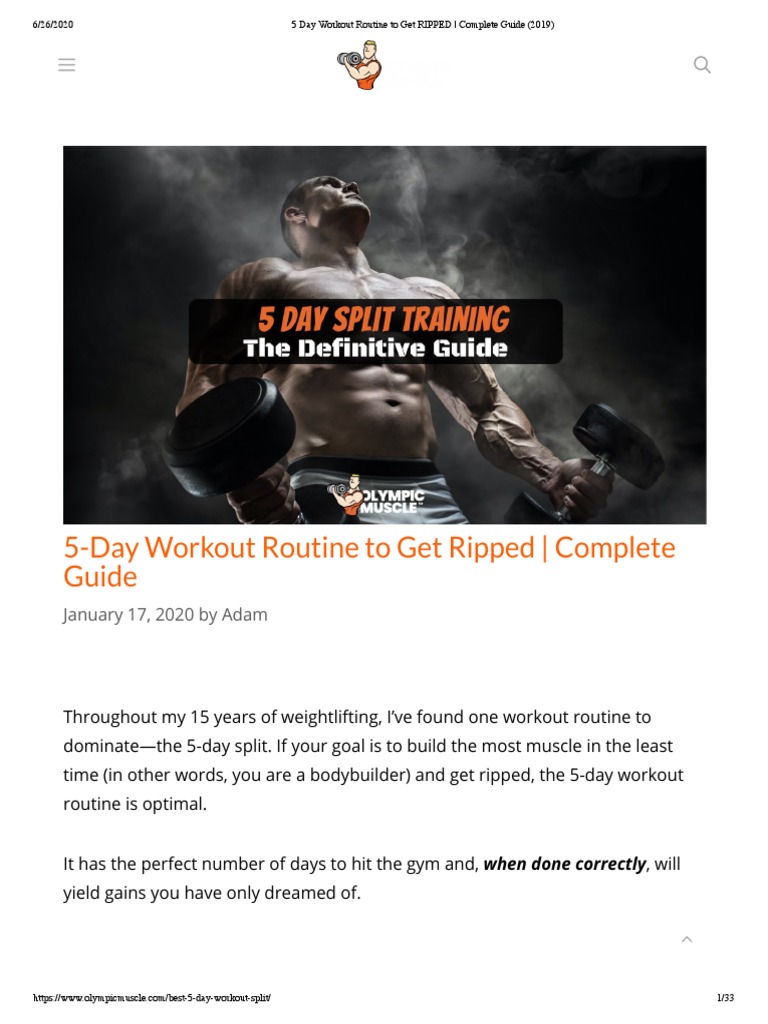 5 Day Workout Routine To Get RIPPED Complete Guide (2019) PDF