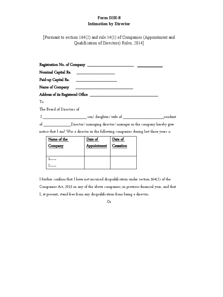 Director Disqualification Intimation Form | PDF